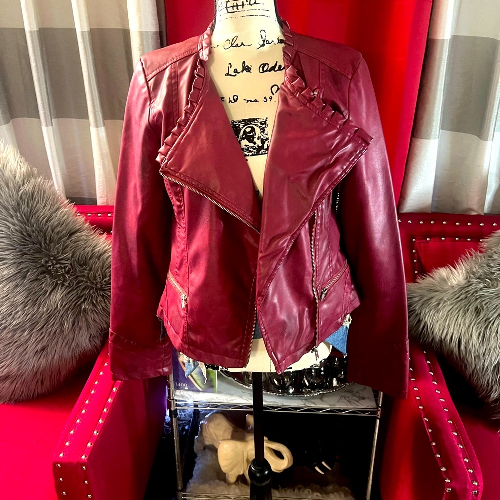 Burgundy faux leather jacket